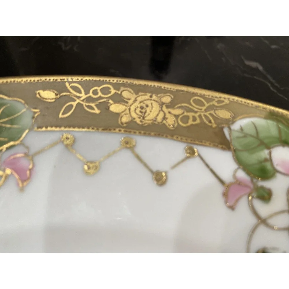 Vintage Noritake Nippon Hand Painted Plate W Handles Raised Gold Gilt Japan 10